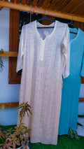 Noori full Jaal pearl Cutdana chikankari embroidery long kurta by LVW Fashions, handcrafted luxury in pure fabric with intricate design.