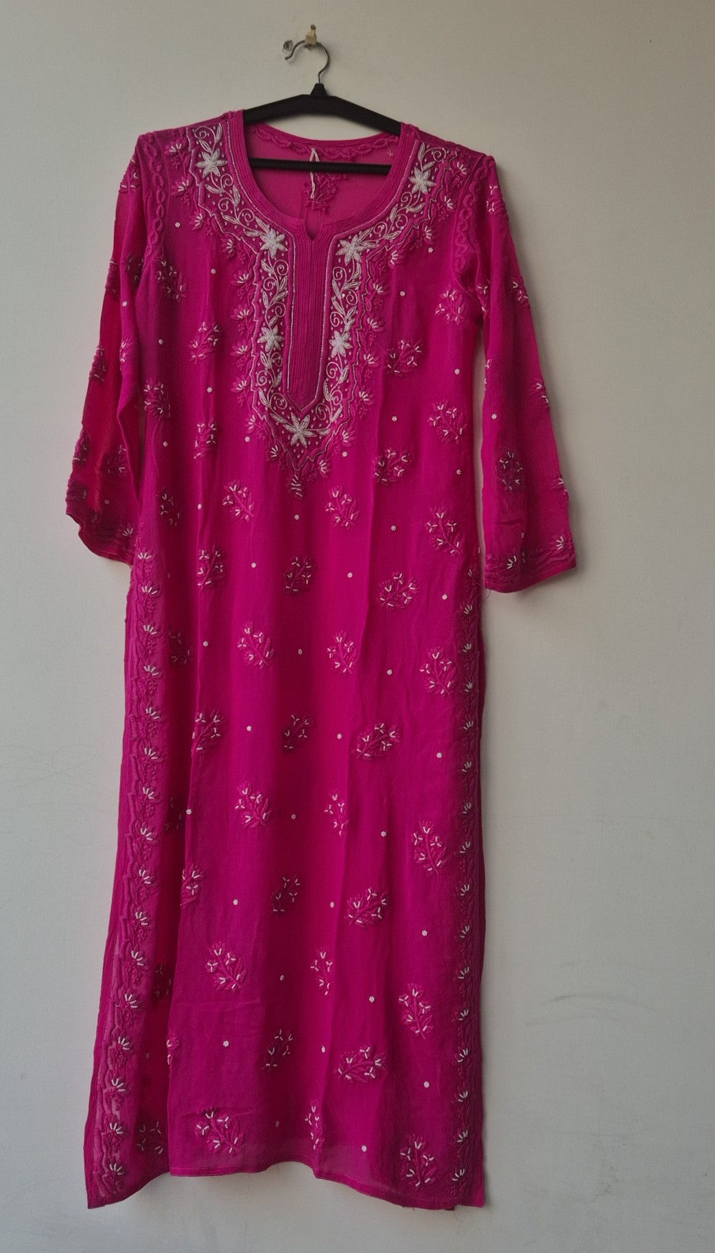 Noori Luxurious Look Chikankari Kurta by LVW Fashions with pearls and cutdana embroidery, handmade Lucknow Chikankari kurta in cream.