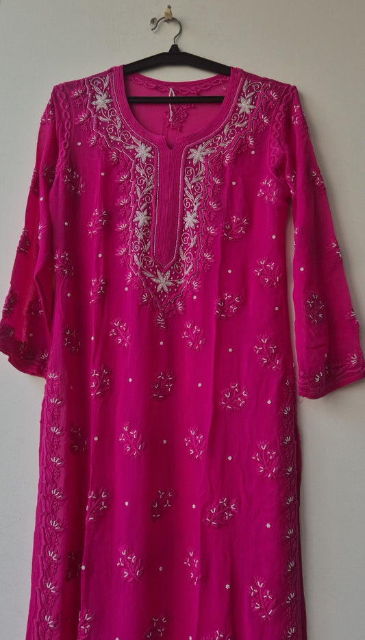 Noori luxurious look Chikankari kurta by LVW Fashions with pearl and cutdana embroidery, handmade Lucknow Chikankari in cream fabric.
