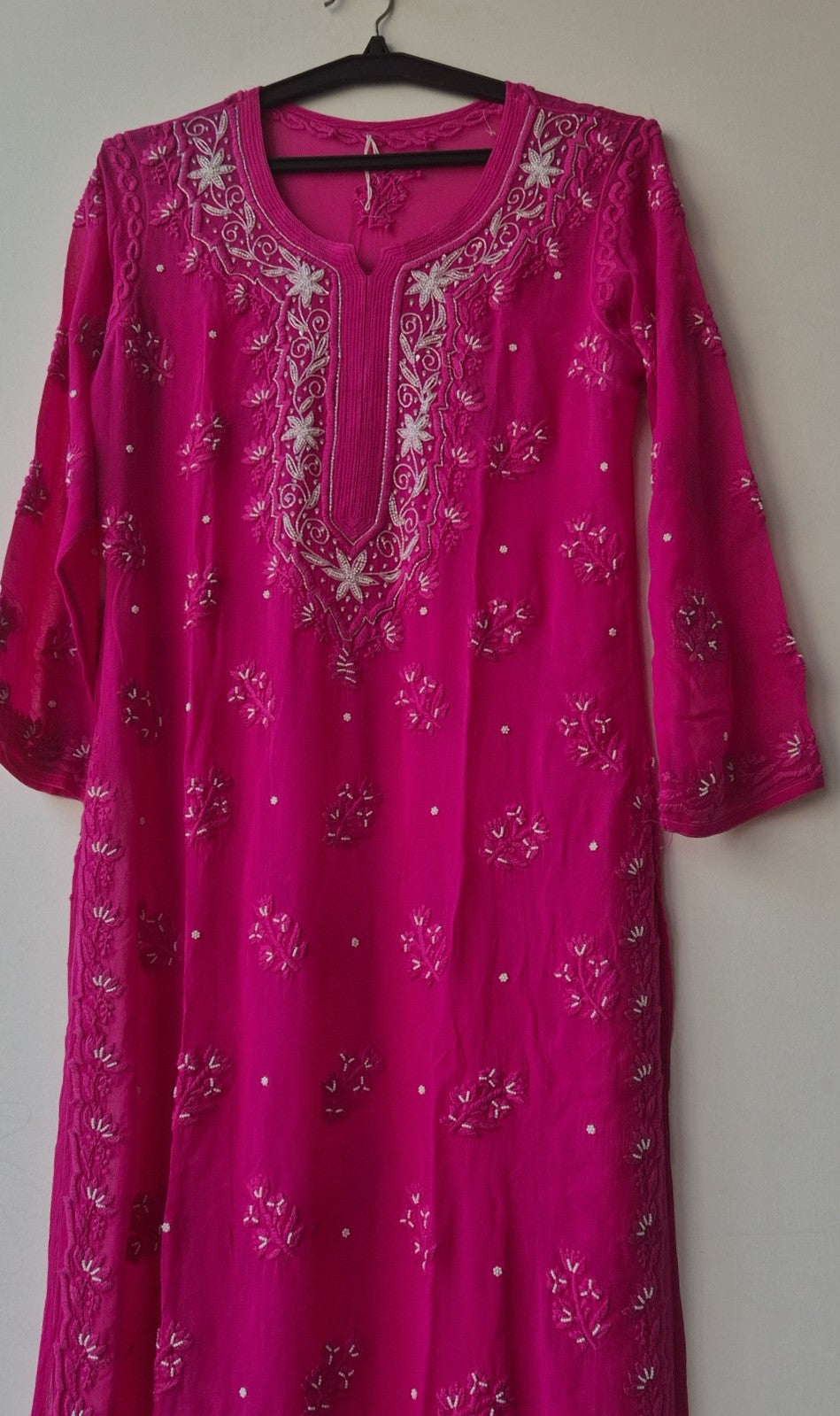 Noori Luxurious Look Chikankari Kurta by LVW Fashions featuring pearls, cutdana embroidery, handmade Lucknow Chikankari in XXS size.