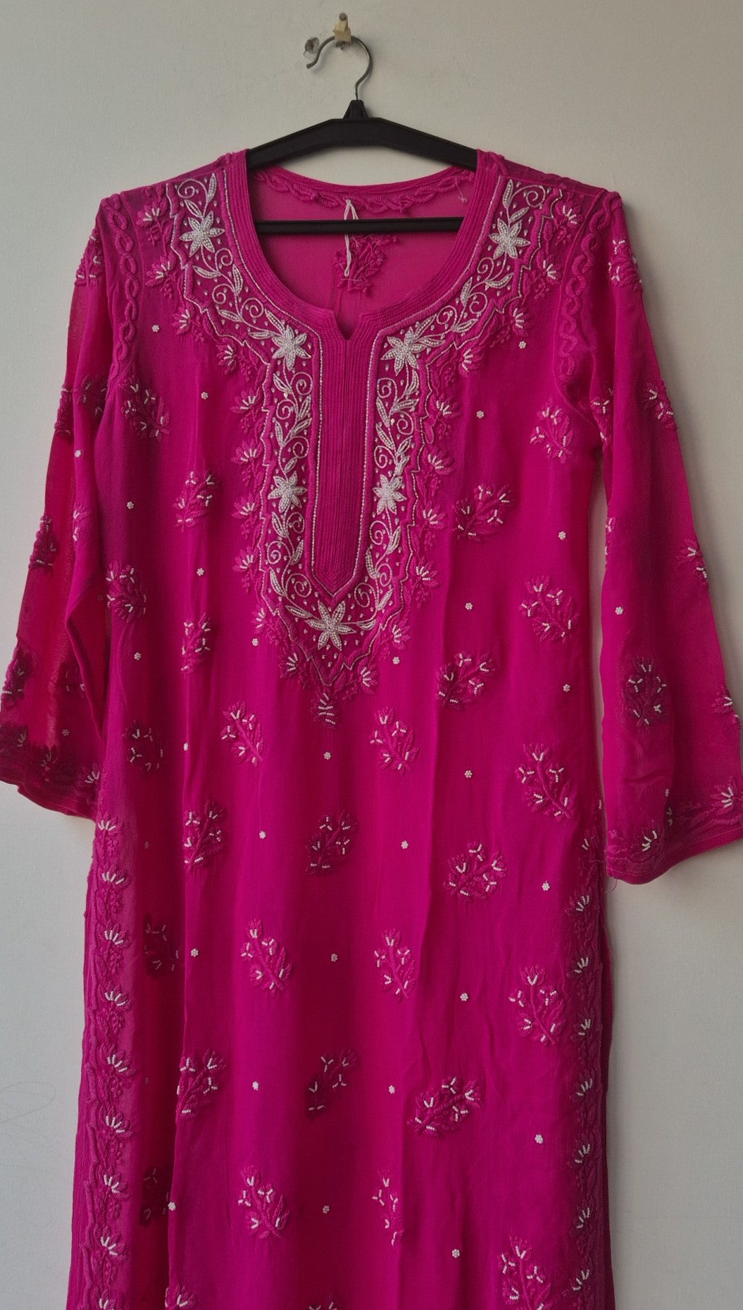 Noori Luxurious Look Chikankari Kurta by LVW Fashions with pearls and cutdana embroidery, showcasing intricate handmade Lucknow Chikankari.