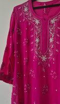 Noori Luxurious Look Chikankari Kurta by LVW Fashions featuring pearl and cutdana embroidery, handmade Lucknow Chikankari.
