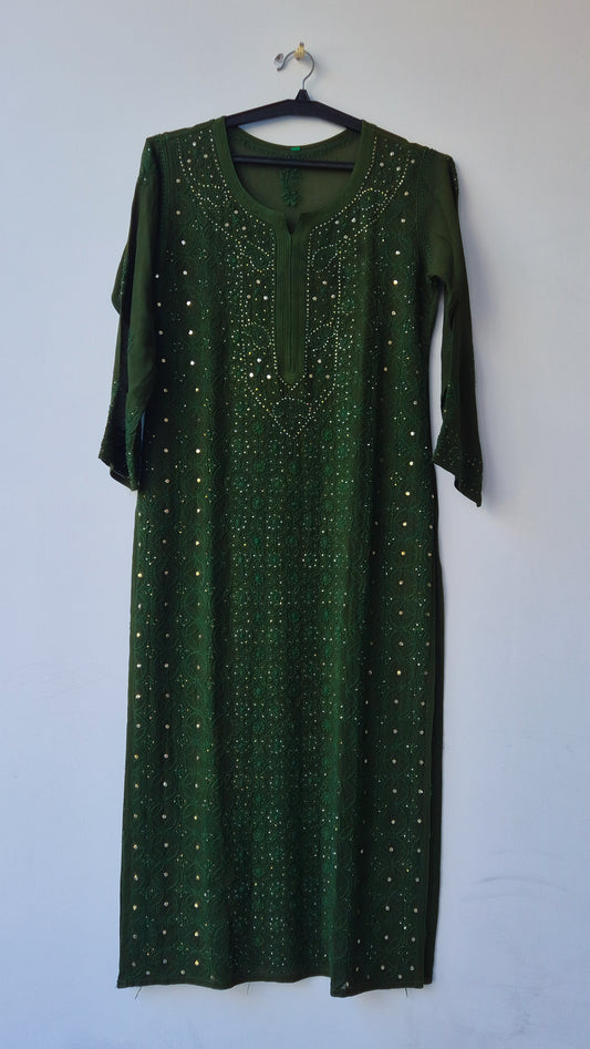 Noori luxury georgette kurta with intricate chikankari and mukaish embroidery, handmade by LVW Fashions, in a new premium design.