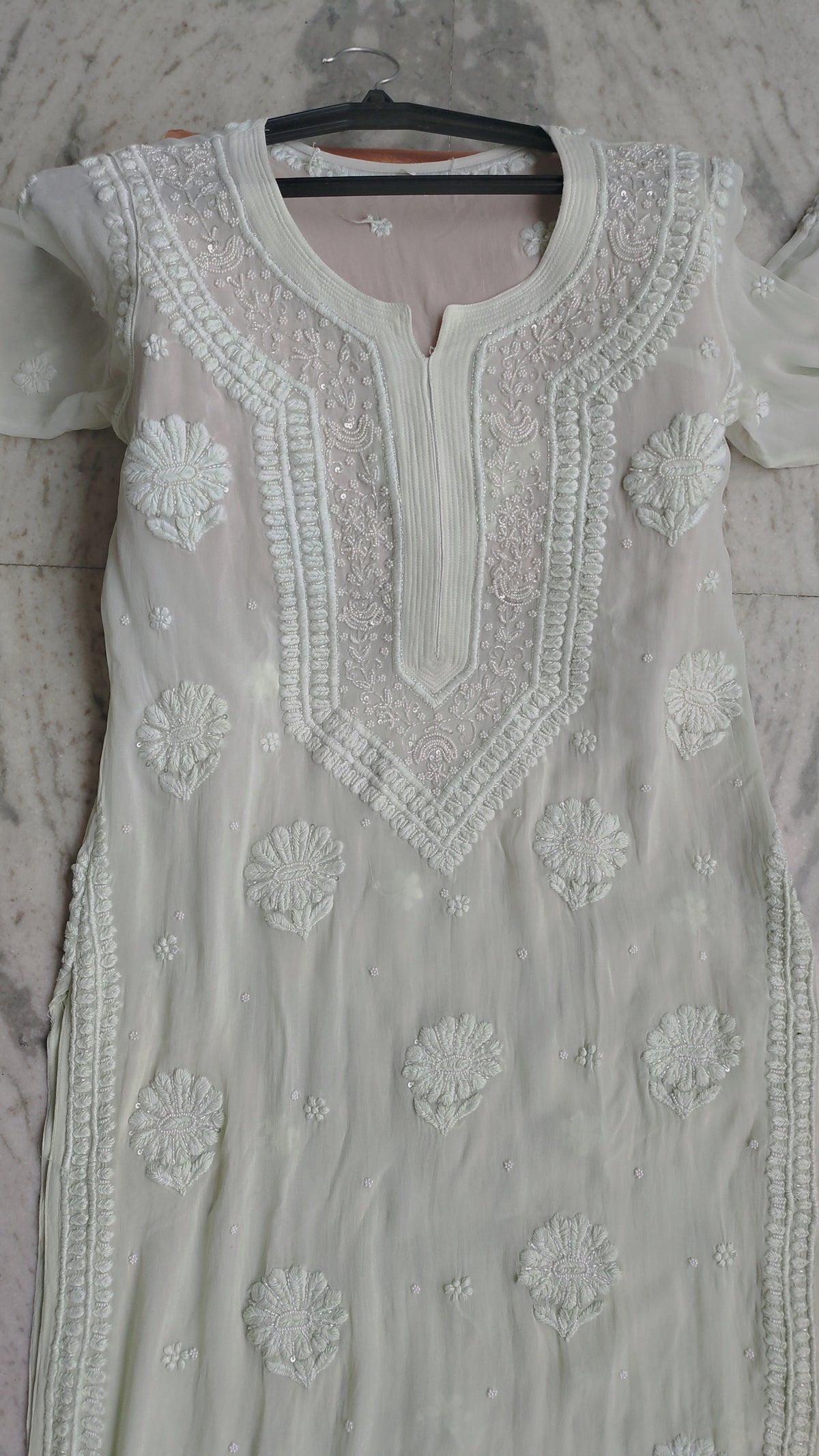 Noori Ombre Shade premium georgette Chikankari Kurta by LVW Fashions, featuring pearl and cutdana embroidery in a rich, elegant design.