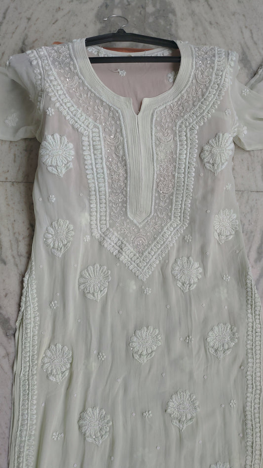 Noori Ombre Shade premium georgette Chikankari Kurta by LVW Fashions, featuring pearl and cutdana embroidery in a rich, elegant design.