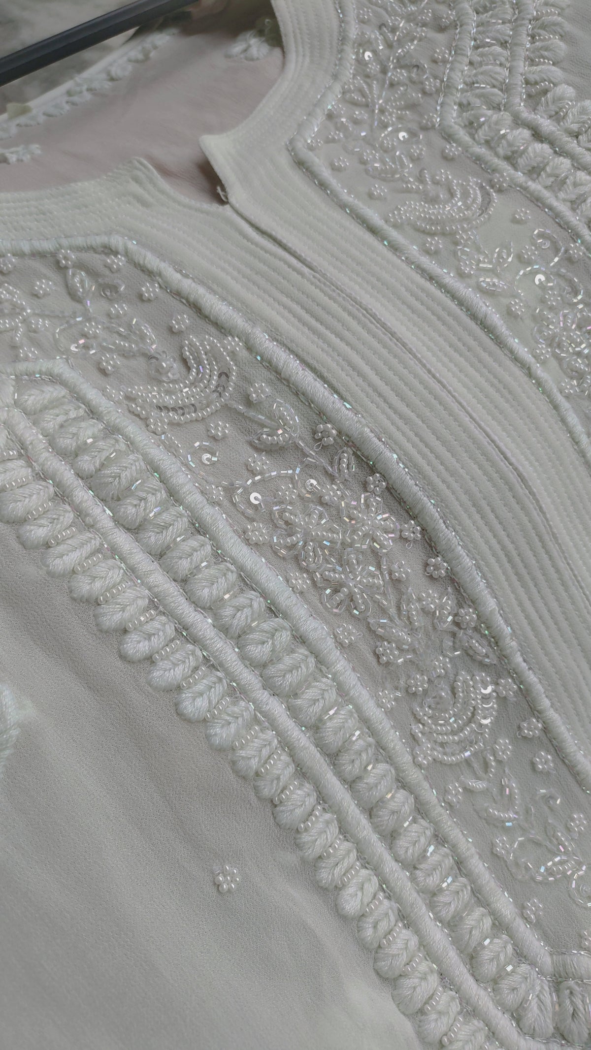 LVW Fashions Noori Ombre Shade Chikankari Kurta in premium georgette with pearl and cutdana embroidery, handmade Lucknow design.
