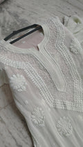 Noori Ombre Shade premium Georgette Chikankari Kurta with pearl and cutdana embroidery, handmade by LVW Fashions in Lucknow.
