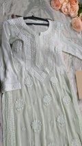 Noori Ombre Shade premium georgette Chikankari kurta with pearl and cutdana detailing, handmade by LVW Fashions in Lucknow.