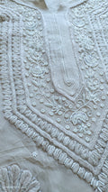 Noori Powder Brown premium georgette Chikankari Kurta with cutdana embroidery, handmade Lucknow Chikankari by LVW Fashions.