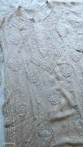 Noori Powder Brown Georgette Chikankari Kurta with Cutdana embroidery, handmade by LVW Fashions, featuring traditional Lucknow craftsmanship.