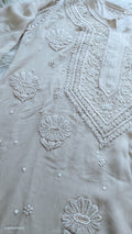 Noori Powder Brown premium Georgette Chikankari Kurta with Cutdana embroidery, handcrafted by LVW Fashions from Lucknow.