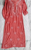 Noori premium georgette Chikankari kurta by LVW Fashions with pearls and cutdana embroidery, handcrafted Lucknow Chikankari design.