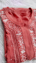 Noori Premium Georgette Chikankari Kurta by LVW Fashions featuring intricate pearls and cutdana embroidery, handmade in Lucknow.