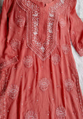 Noori Premium Georgette Chikankari Kurta by LVW Fashions with pearl and cutdana embroidery, handmade Lucknow Chikankari design.