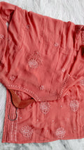 Noori Premium Georgette Chikankari Kurta with pearls and cutdana embroidery, handmade Lucknow Chikankari by LVW Fashions.