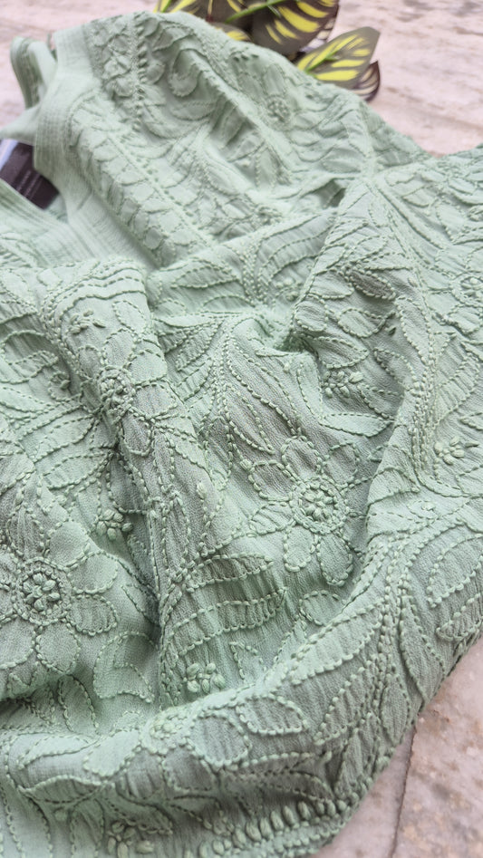 Noori Premium Georgette Chikankari Long Kurta by LVW Fashions, handcrafted Lucknow chikankari with intricate embroidery.