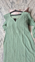 Noori Premium Georgette Chikankari Long Kurta by LVW Fashions featuring intricate handmade Lucknow chikankari embroidery.