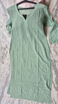 Noori premium georgette long kurta with intricate handmade Chikankari embroidery, crafted by LVW Fashions from Lucknow.