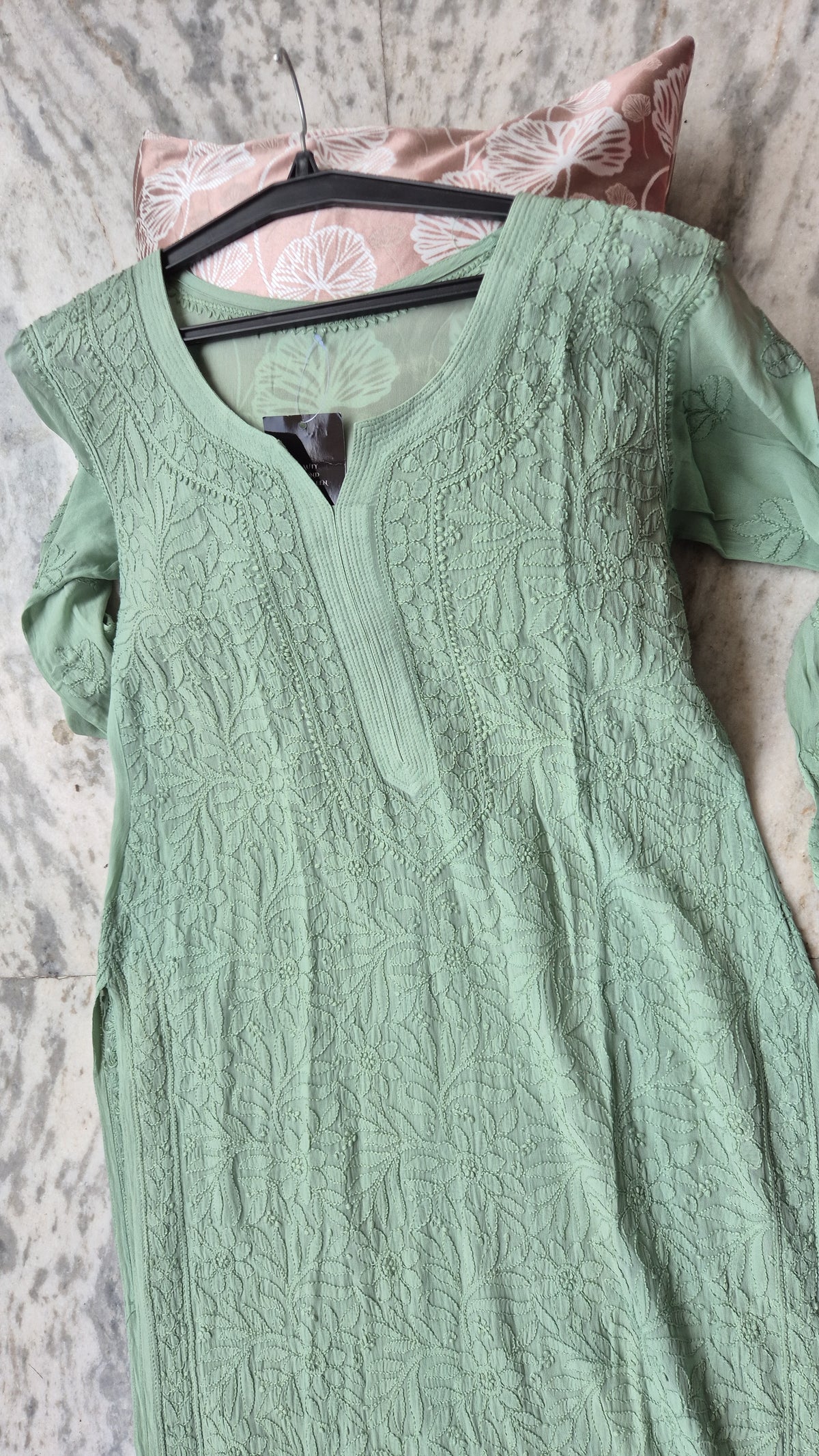 Noori Premium Georgette Chikankari Long Kurta by LVW Fashions, handcrafted Lucknow Chikankari in elegant long kurta style.