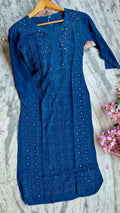 Noori premium georgette long kurti with luxurious chikankari and kamdani embroidery, handmade Lucknow chikankari by LVW Fashions.