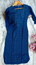 Noori Premium Georgette Chikankari and Kamdani Long Kurti by LVW Fashions, handmade with intricate Lucknow embroidery.