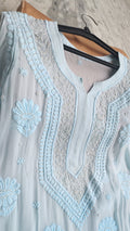 Noori premium georgette luxurious ombre Chikankari kurta by LVW Fashions, handmade in Lucknow, ready to dispatch.