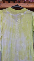 Noori premium mul soft cotton muslin long Chikankari Kurta with pearl and cutdana embellishments, handmade in Lucknow by LVW Fashions.
