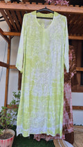 Noori premium mul soft cotton muslin long Chikankari kurta with pearl and cutdana embellishments, handmade Lucknow Chikankari by LVW Fashions.