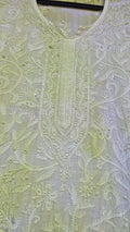 Noori Premium Mul soft cotton muslin long Chikankari Kurta with pearl and cutdana embellishments, handcrafted by LVW Fashions.