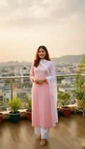 Noori Premium Mul soft cotton muslin long Chikankari kurta with pearl and cutdana embellishments, handmade Lucknow Chikankari by LVW Fashions.