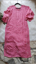 Noori Premium Mul soft cotton muslin long Chikankari Kurta with pearl and cutdana embellishments, handmade Lucknow Chikankari by LVW Fashions.