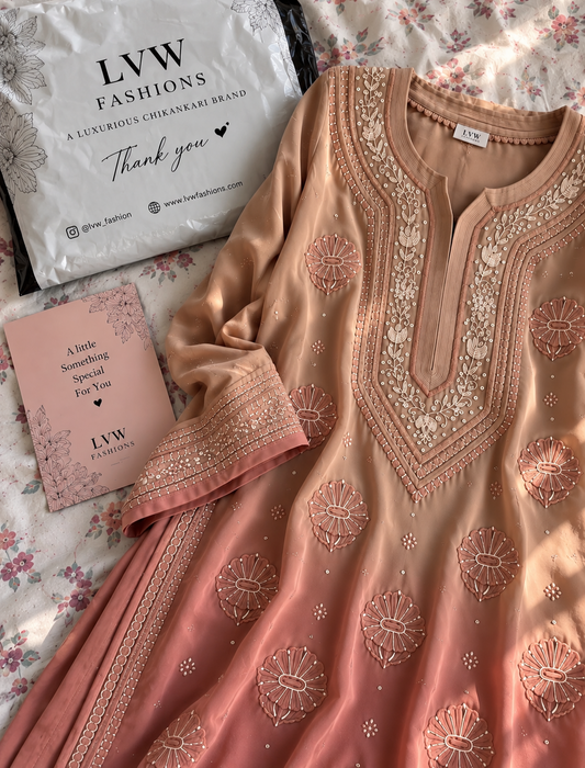 Old terracotta Noori Premium Georgette Chikankari Pearls Cutdana Embroidery (Copy)