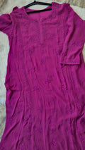 Handmade Palatinate Premium Georgette Chikankari Long Kurta by LVW Fashions, featuring intricate Lucknow Chikankari embroidery.