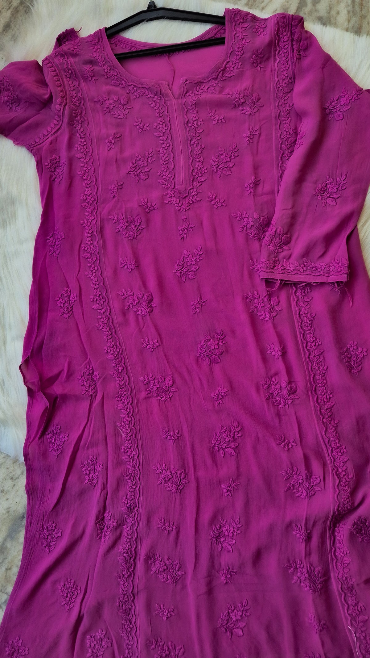 Handmade Palatinate Premium Georgette Chikankari Long Kurta by LVW Fashions, featuring intricate Lucknow Chikankari embroidery.