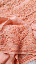 Peach Ahad Premium Silk Chikankari Kurta by LVW Fashions, handmade Lucknow silk kurta with intricate embroidery, XS size.