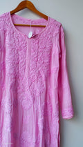 Pink premium modal soft cotton Chikankari Kurta with intricate hand embroidery, designed by LVW Fashions, from Lucknow Chikankari collection.