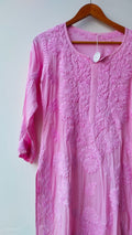 Pink premium modal cotton Chikankari kurta by LVW Fashions featuring intricate handmade Lucknow embroidery.