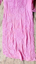 Pink Pulm & Storm premium modal silk chikankari long kurti by LVW Fashions with intricate hand-stitched Lucknow chikankari detailing.