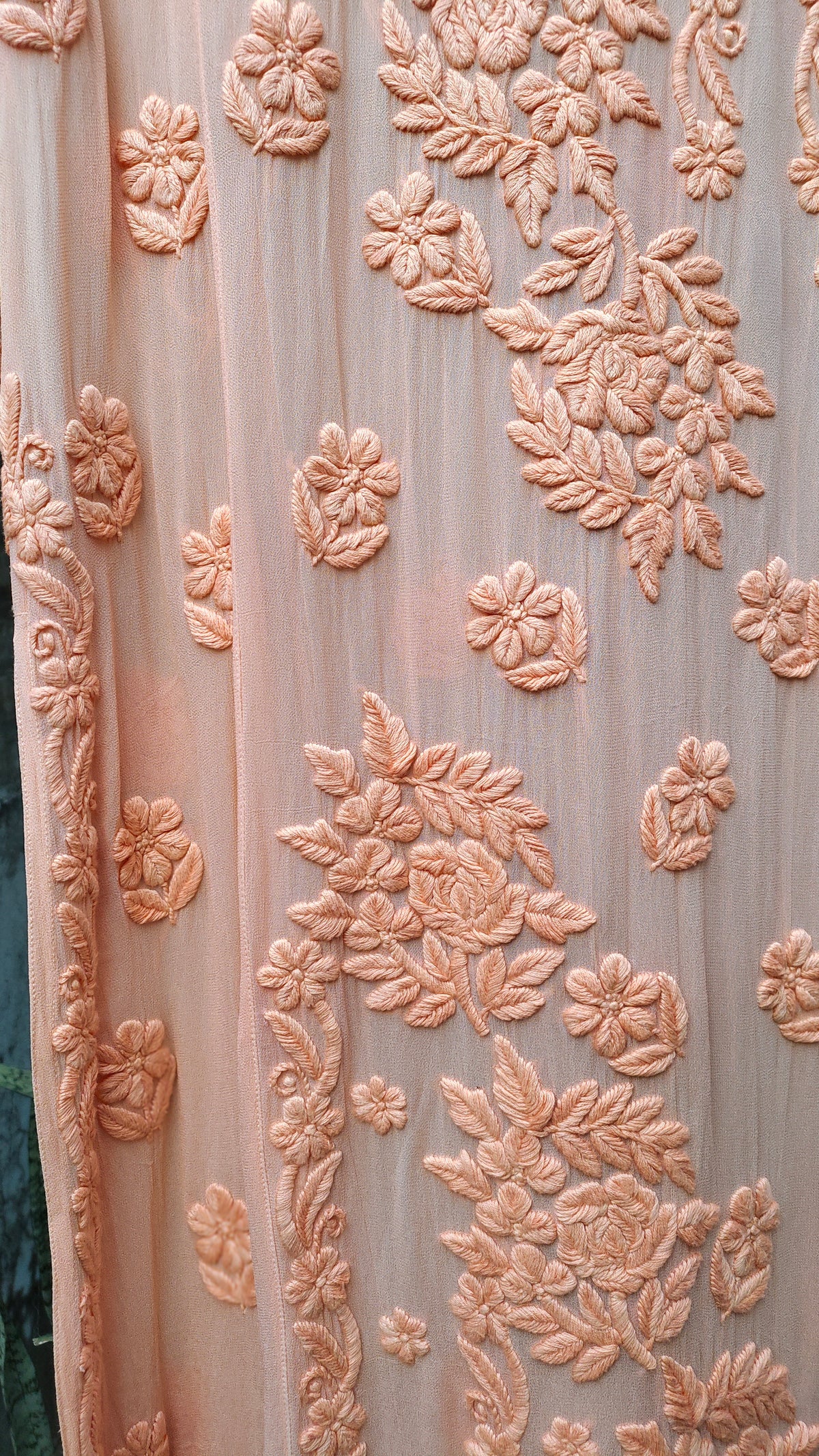 Pink Saba Gulab pastel georgette kurta by LVW Fashions featuring handmade Lucknow chikankari embroidery.
