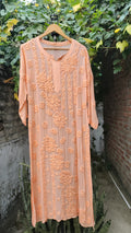 Pink Saba Gulab pastel georgette kurta by LVW Fashions with intricate handmade Lucknow chikankari embroidery.
