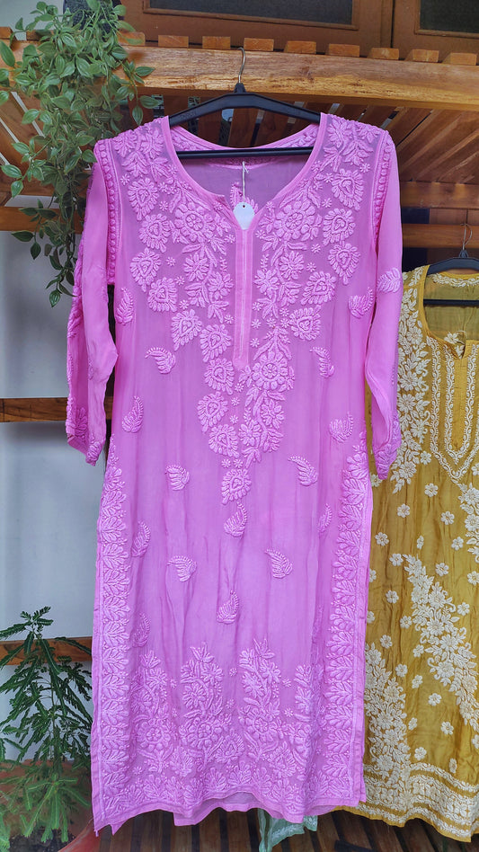 Pinkish Lavender Premium Silk Chikankari Kurta