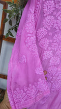 Pinkish lavender silk Chikankari kurta by LVW Fashions, handmade Lucknow embroidery, showcasing intricate floral detailing.