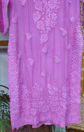 Pinkish lavender silk Chikankari kurta by LVW Fashions featuring intricate handmade embroidery and traditional Lucknow craftsmanship.