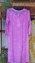 Pinkish lavender premium silk Chikankari Kurta by LVW Fashions, handcrafted Lucknow Chikankari with intricate embroidery.
