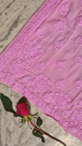 Pinkish premium georgette long kurti with intricate handmade Lucknow chikankari embroidery, luxurious and elegant for special occasions