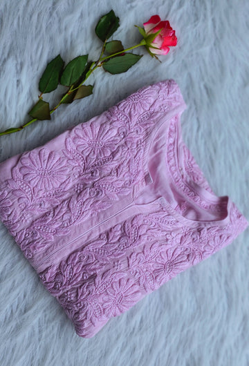 Plus Love Pinkish Premium Soft Non Transparent Modal Chikankari Kurta