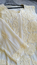 Plus Love premium soft modal Chikankari kurta with intricate Lucknow-style embroidery, handmade by LVW Fashions.