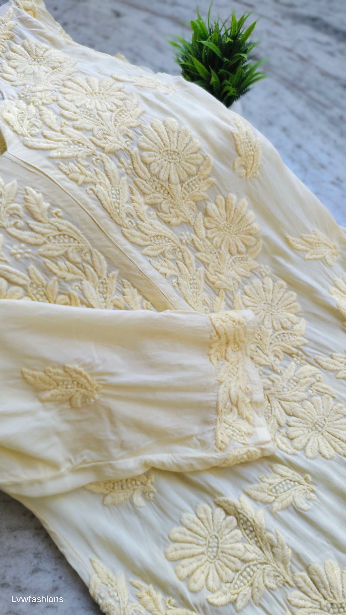 Plus Love Premium Soft Modal Chikankari Kurta by LVW Fashions, handmade Lucknow Chikankari with intricate embroidery.