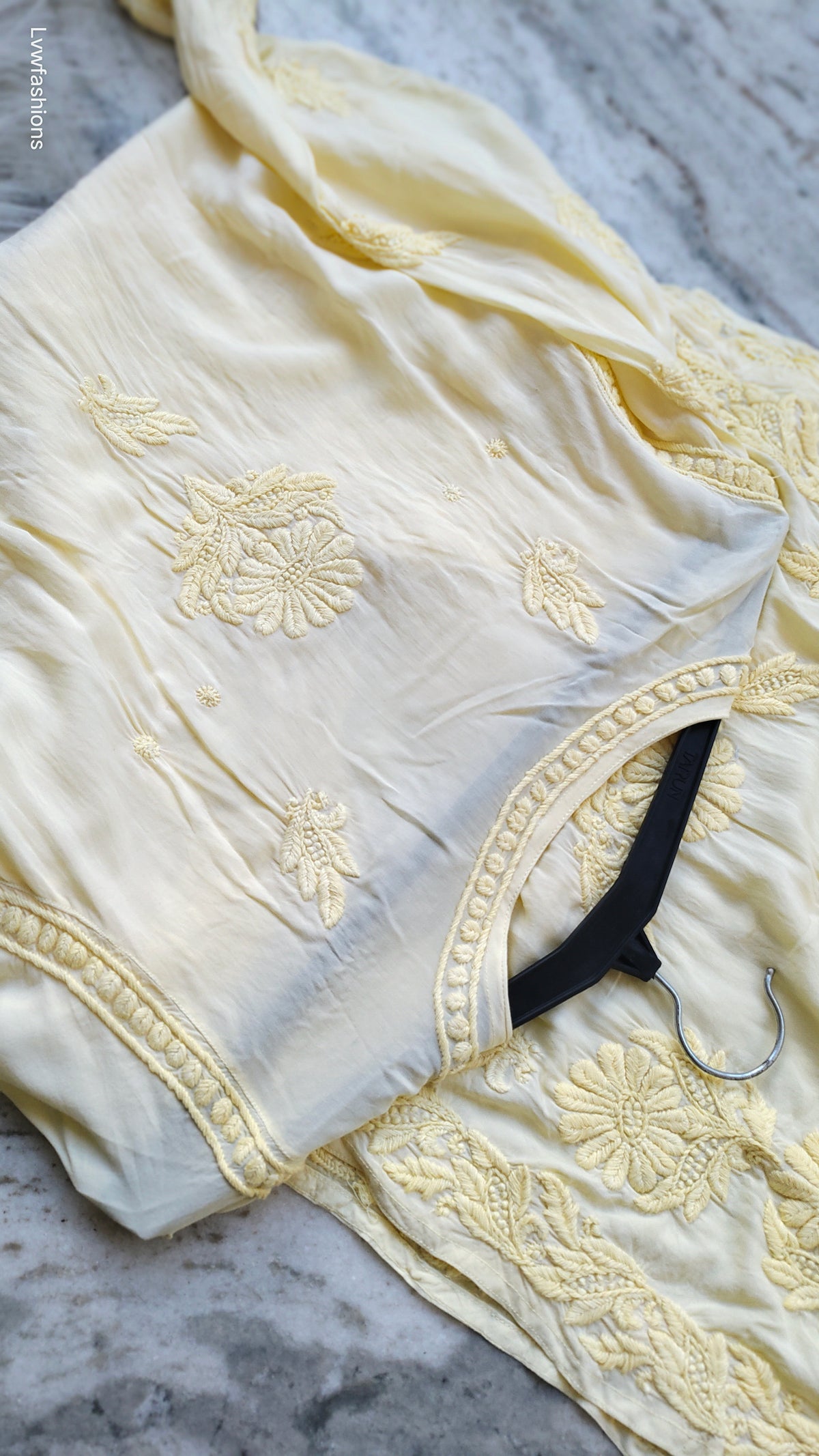 Plus Love premium soft modal Chikankari kurta by LVW Fashions, handcrafted Lucknow-style embroidery, in XXS size.