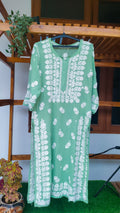 Polished Pine LVW Fashions handmade Georgette Chikankari long kurti with intricate Lucknow chikankari embroidery and elegant design.